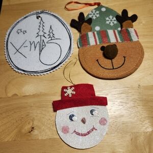 Holiday Ornaments Set - Felt Reindeer, Seashell Snowman & Felt Xmas